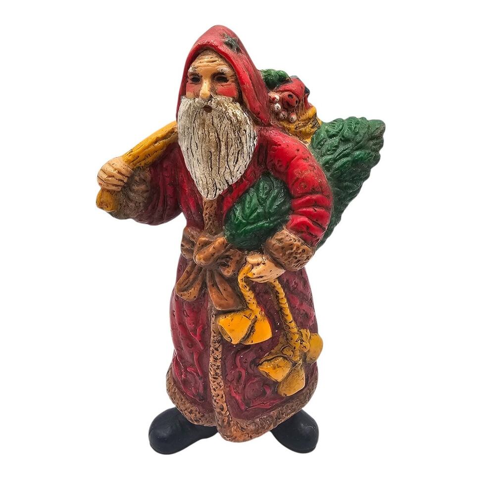 Old World Santa Hard Plastic Lg Blow Mold Hanging 7” Christmas Ornament